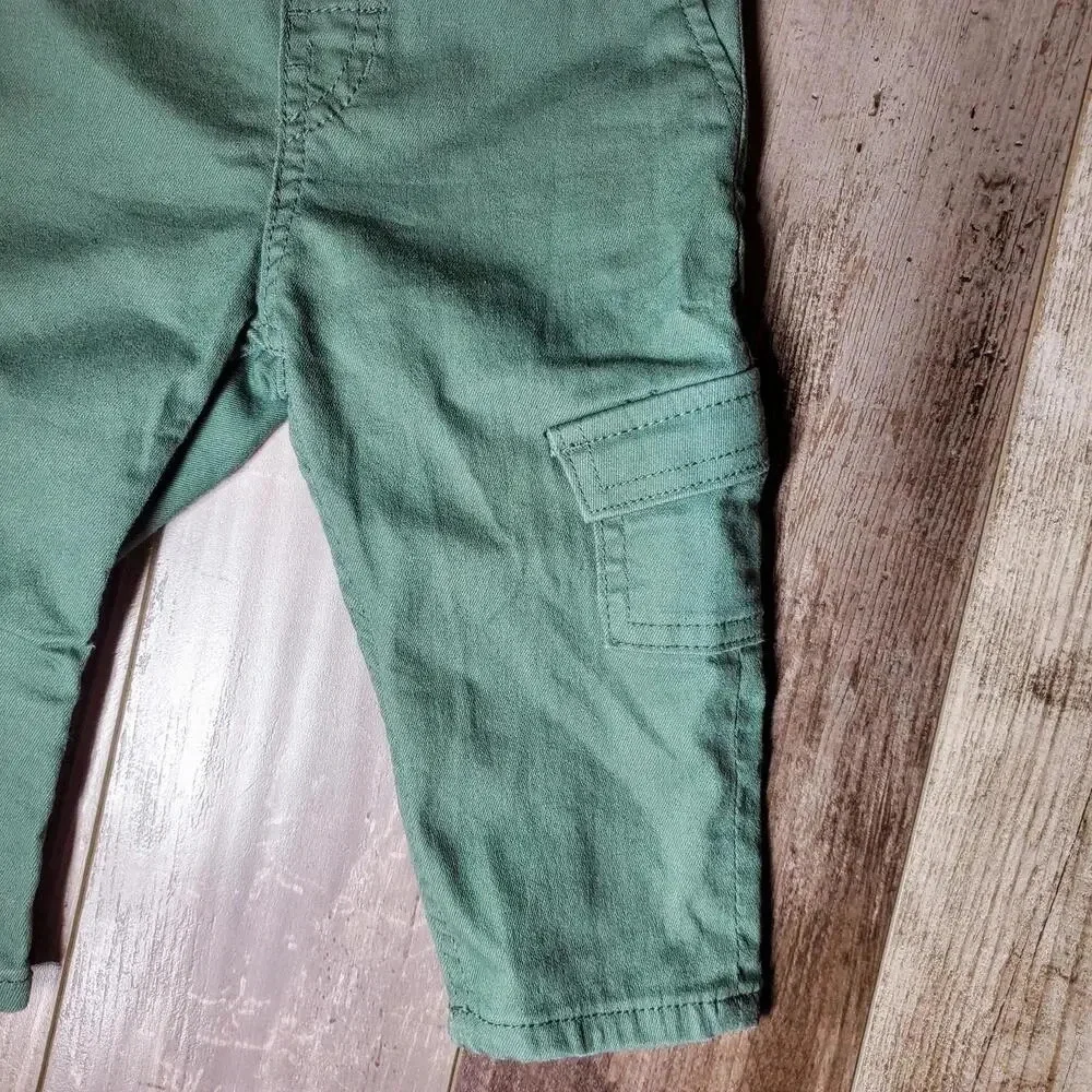 NWOT H&M Twill Trousers with Braces - Long - Khaki Green - Size 9M